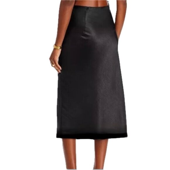 Brooks Brother Wm Sz 12 Black Satin-Look Pencil-Silhouette Midi-Skirt Slit Zip - Picture 2 of 9